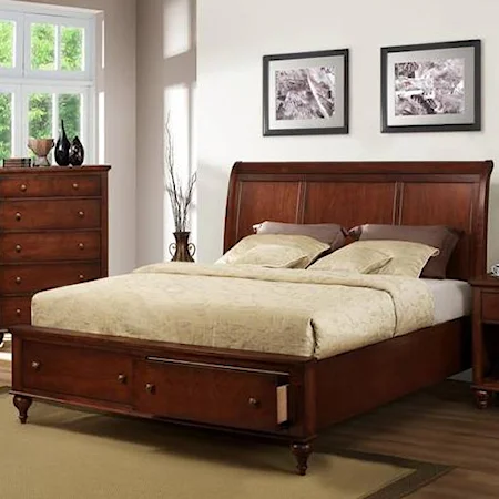 Queen Transitional Low-Profile Paneled Bed with Footboard Storage